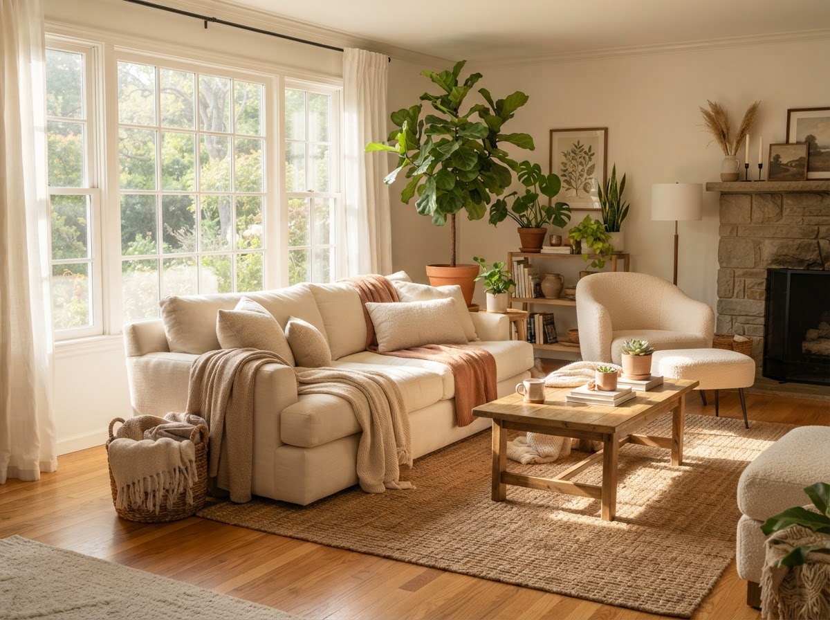 A deep cleaned living room with fresh surfaces