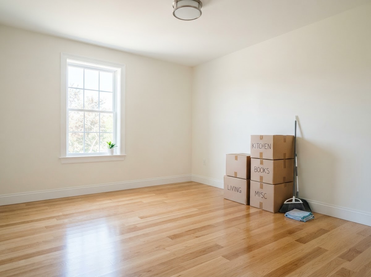 A bright empty room with fresh paint, ready for move-in