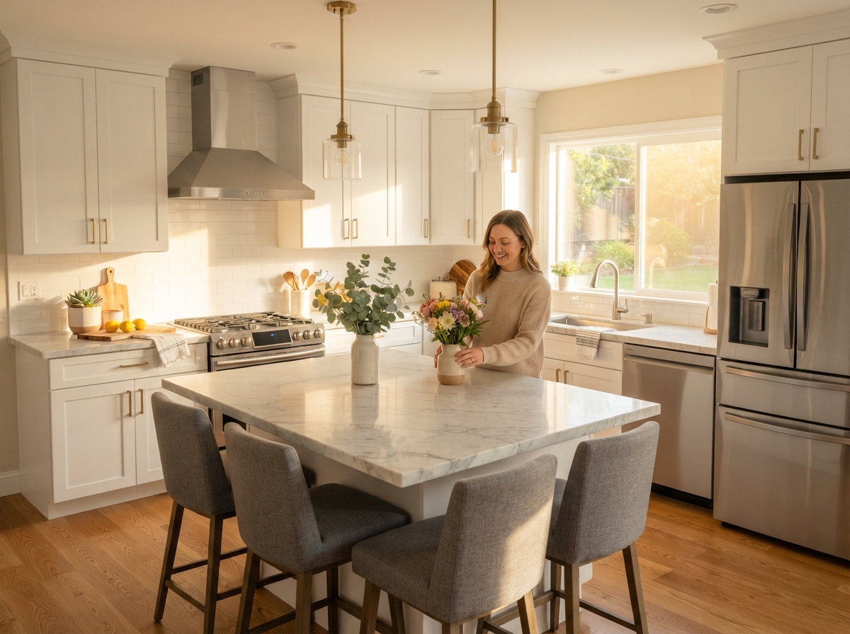 A spotless modern kitchen with polished countertops