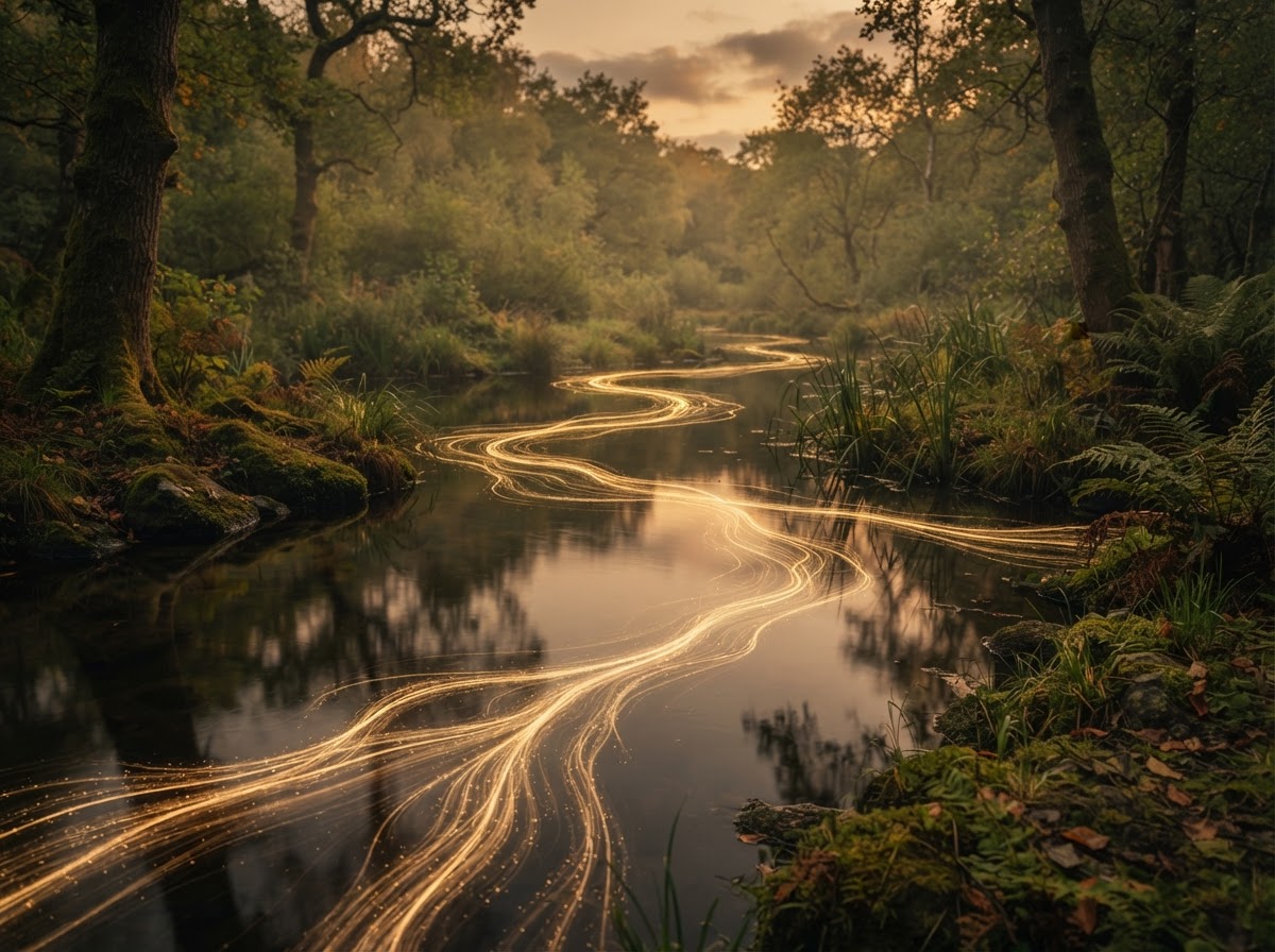 Warm light flowing along still water symbolizing healing nerve pathways and restored sensation, East Wind neuropathy care in Oshkosh and Appleton WI