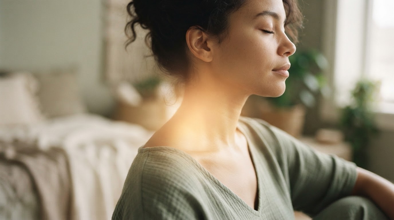 Warm light easing neck and shoulder tension symbolizing chronic pain relief at East Wind acupuncture in Oshkosh and Appleton WI