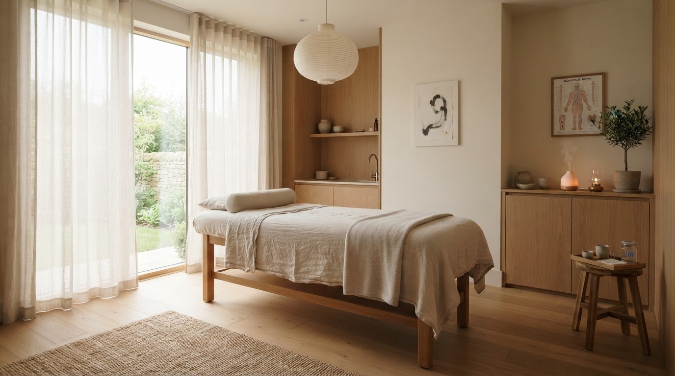 Serene acupuncture treatment room at East Wind Healthcare in Oshkosh and Appleton WI