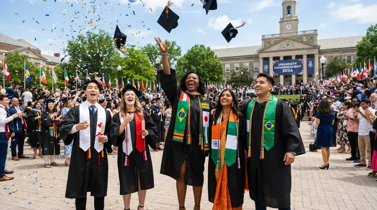 International students celebrating graduation
