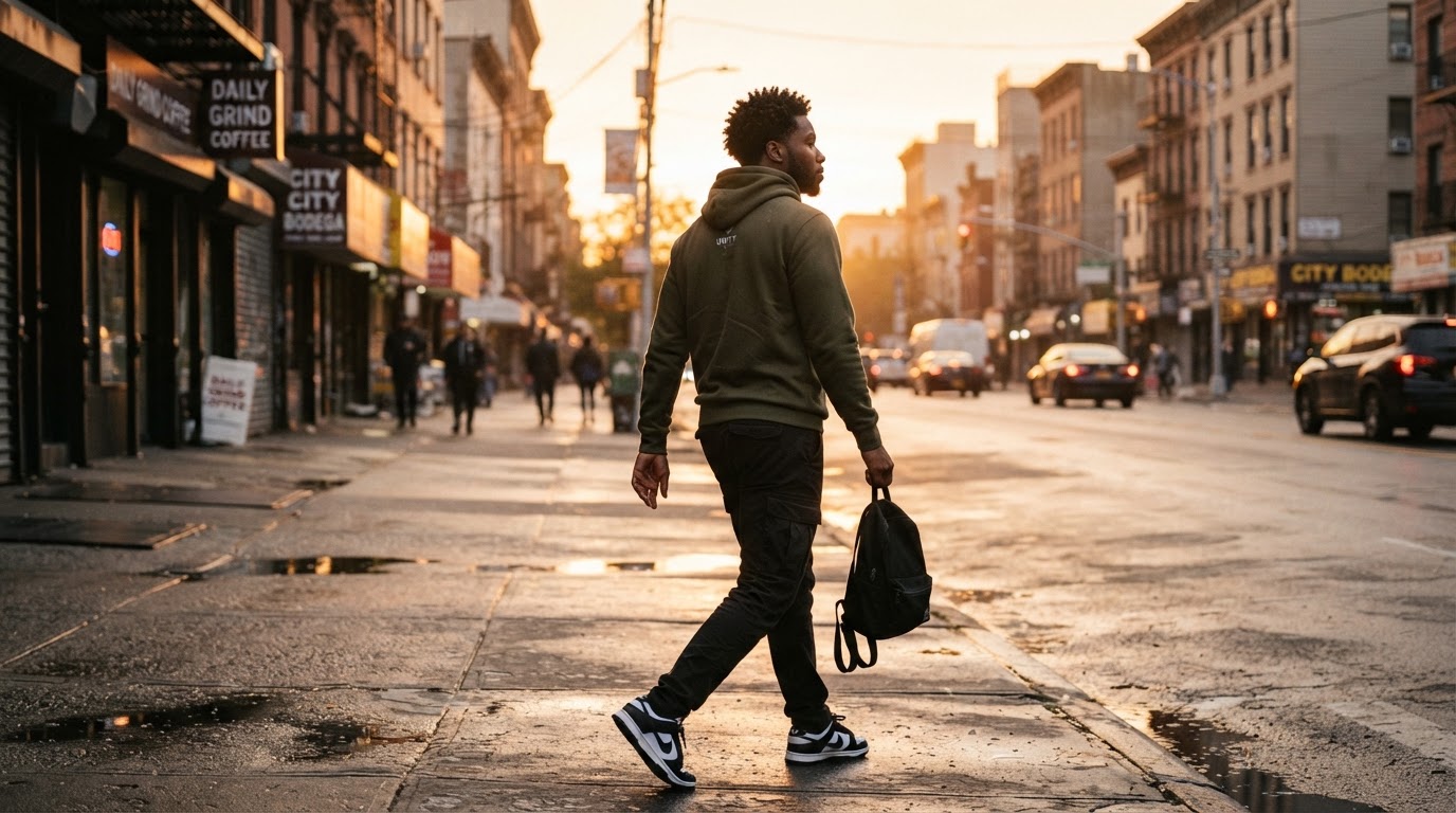 A person walking forward at dawn, symbolizing a new path forward