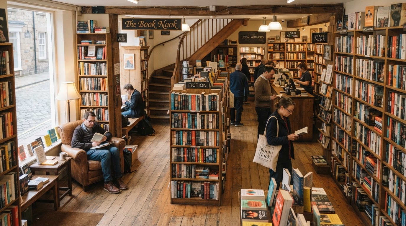 Cozy independent bookstore interior filled with bookshelves and reading nooks in a Cincinnati neighborhood