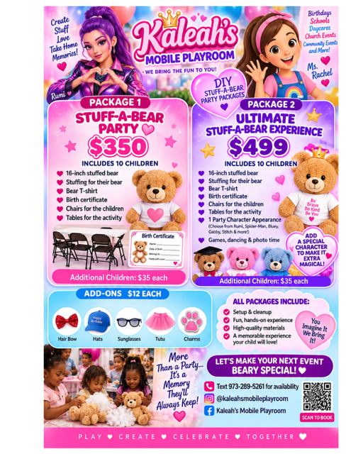Kaleahs Mobile Playroom DIY Stuff-A-Bear Party Packages Flyer