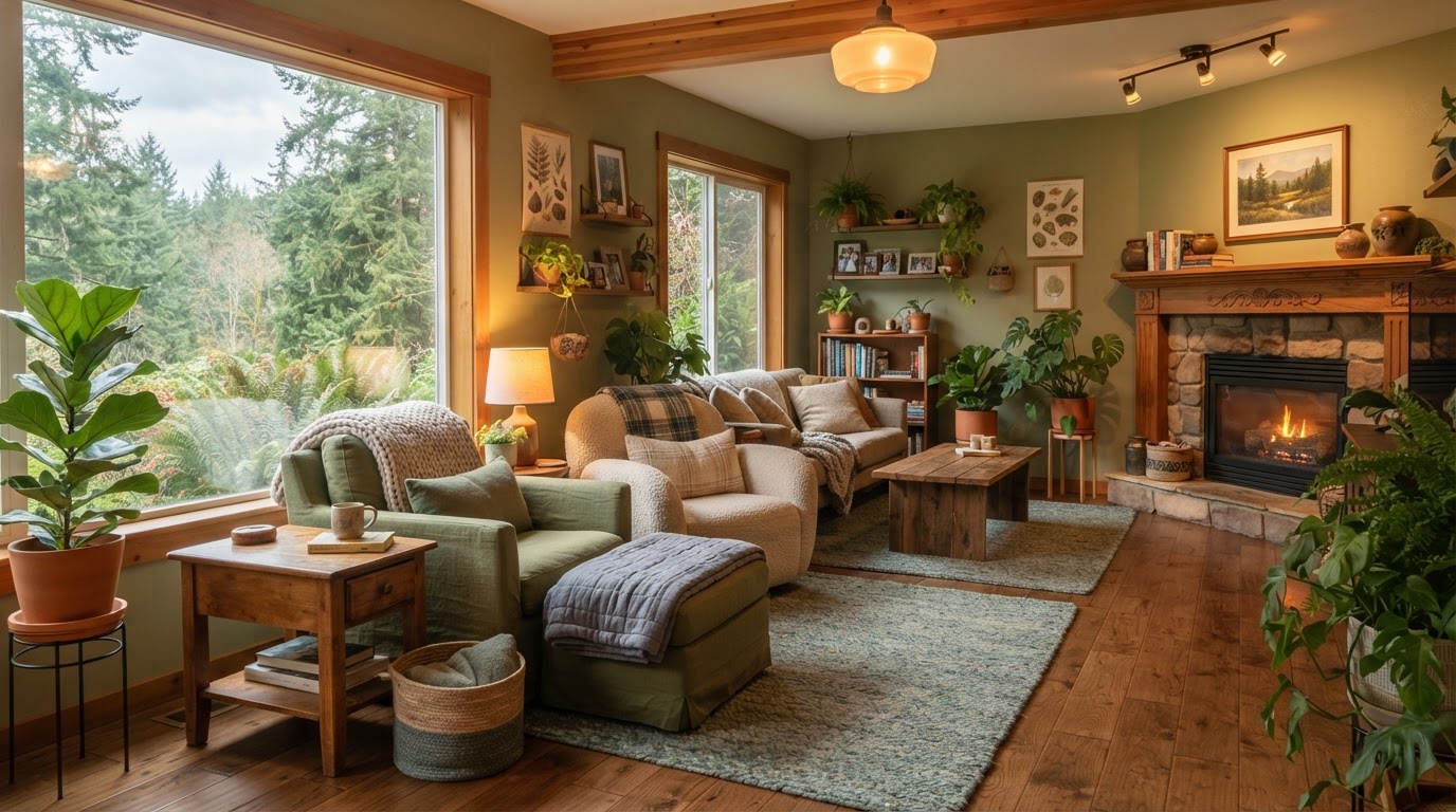 Peaceful adult family home living room setting for DDA waiver funded residential care