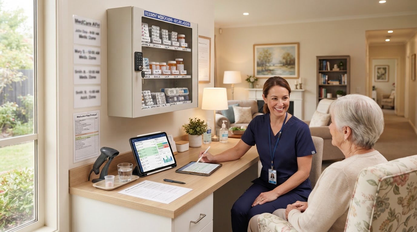 RN delegation station with digital medical records and secure medication administration oversight