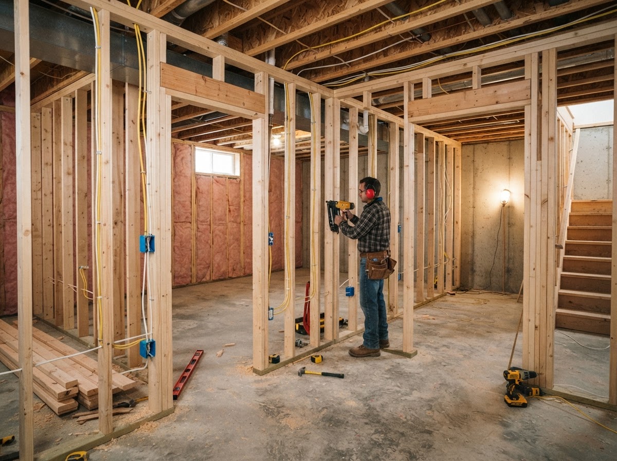 Basement Partition Framing & Rough-In Construction