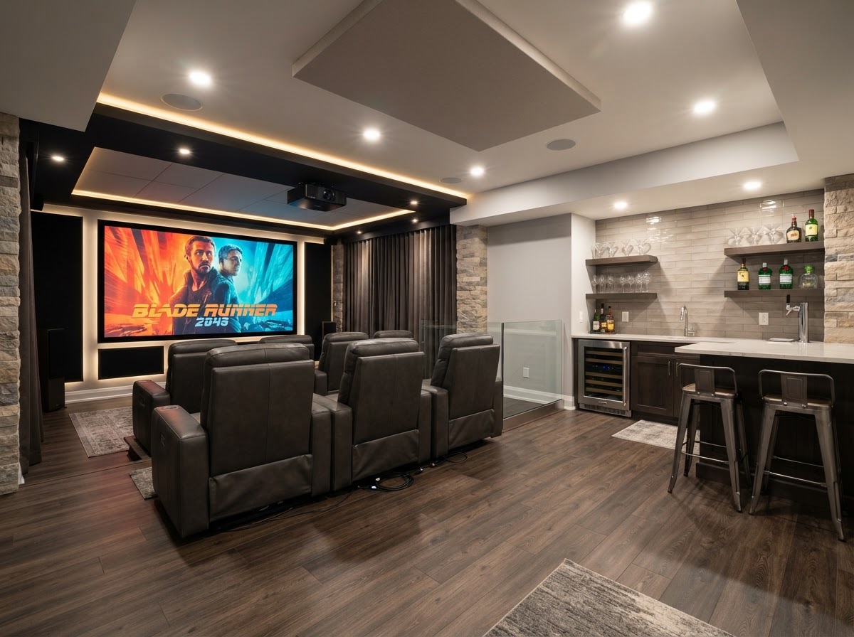 Finished Basement Entertainment Suite with Wet Bar