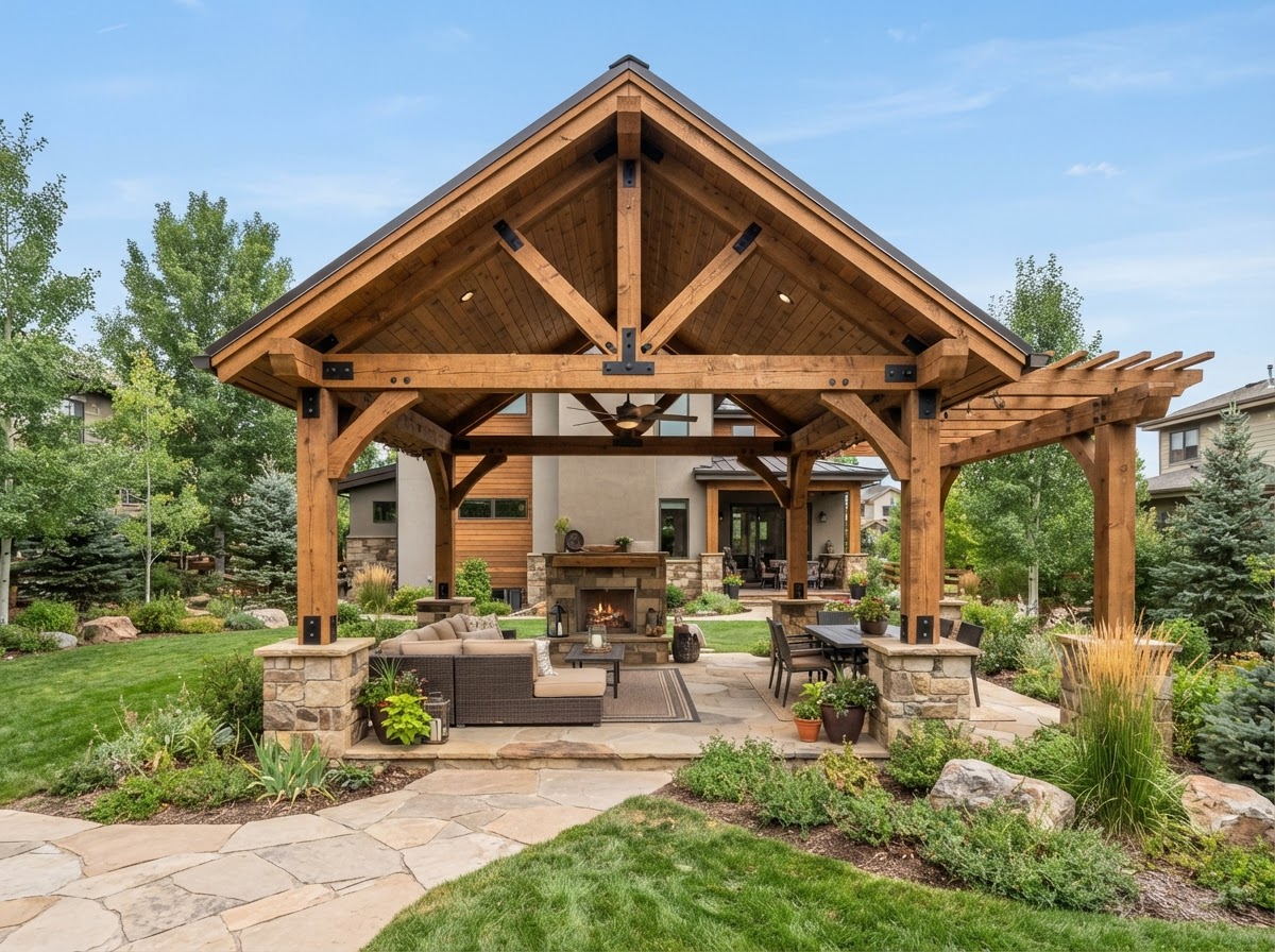 Heavy Timber Gable Pergola & Vaulted Shade Pavilion