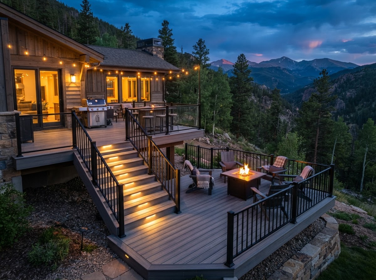Multi-Level Composite Deck with Integrated LED Lighting