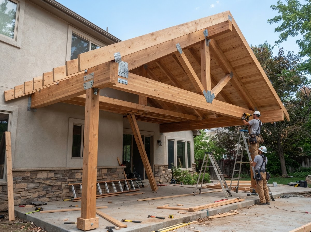 Timber Roof Deck & Overhead Beam Framing Structure