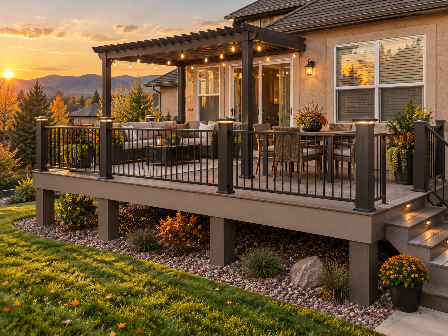 Timber Pergola & Covered Outdoor Living Deck with Sunset Views