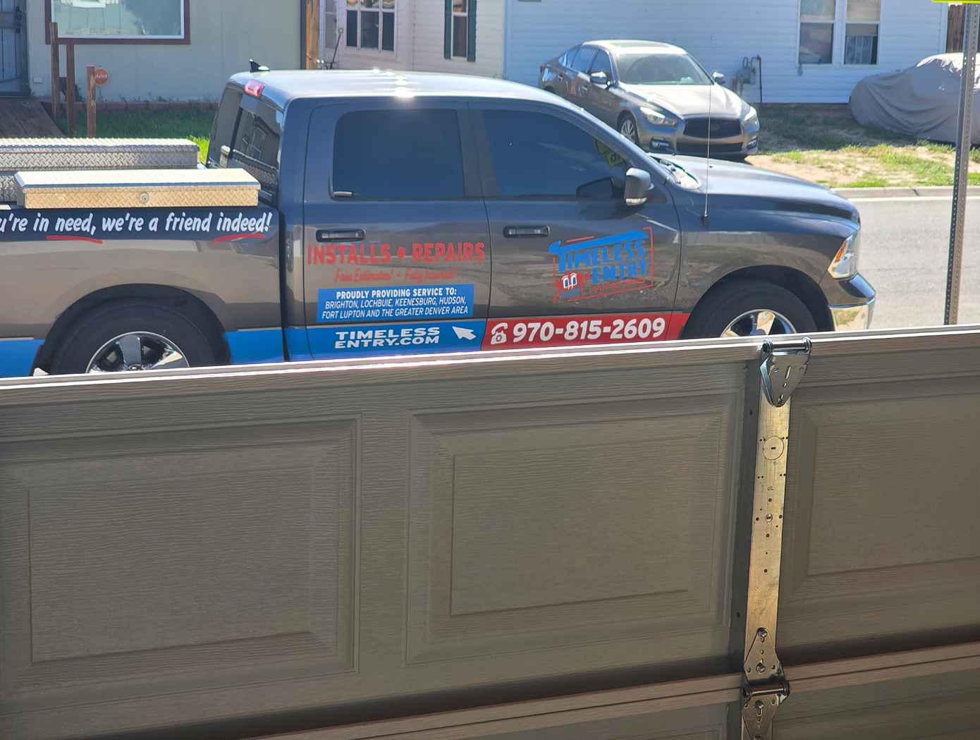 Timeless Entry Garage Doors service truck serving the Front Range