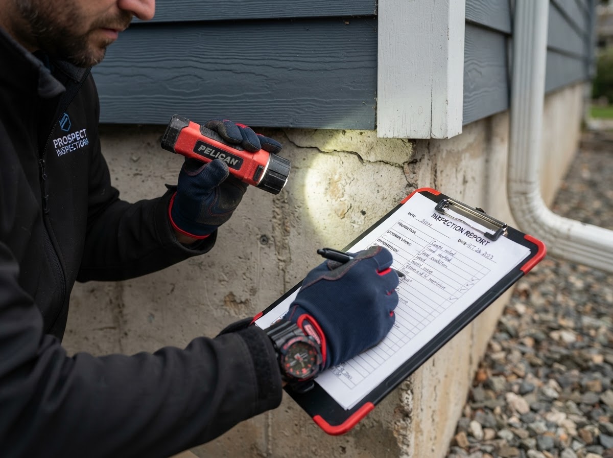 Home inspector documenting findings on a clipboard during a Connecticut home inspection