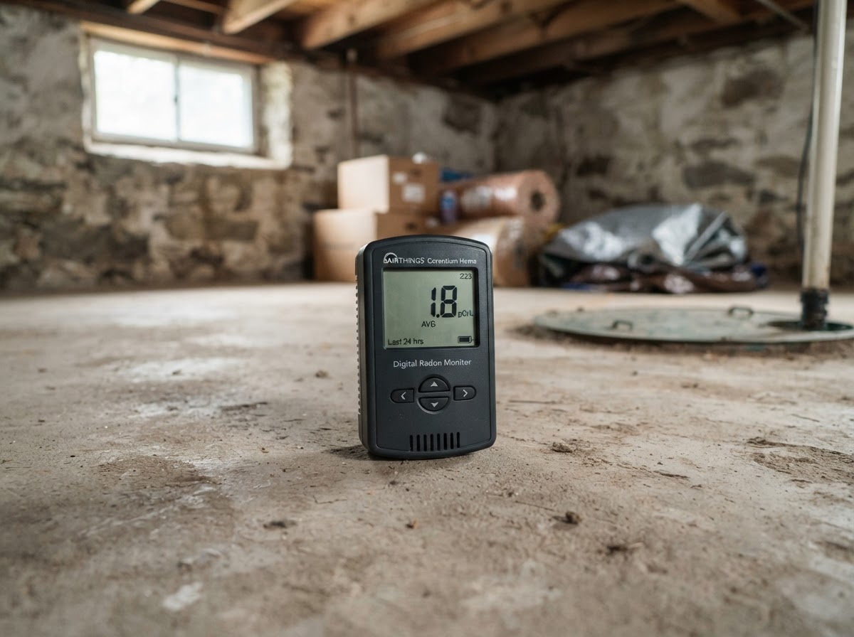 Radon testing device placed in a Connecticut home