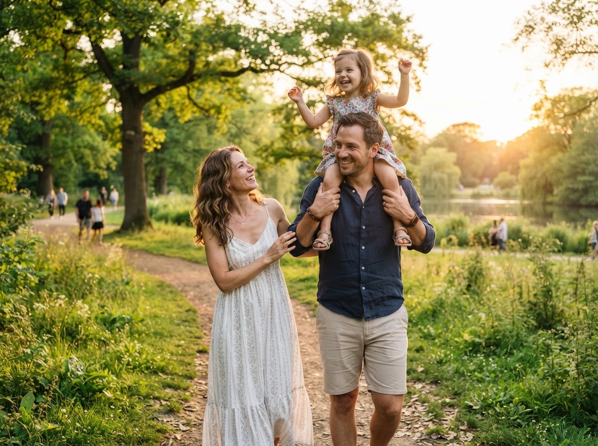 Happy family outdoors representing long-term financial security through life insurance