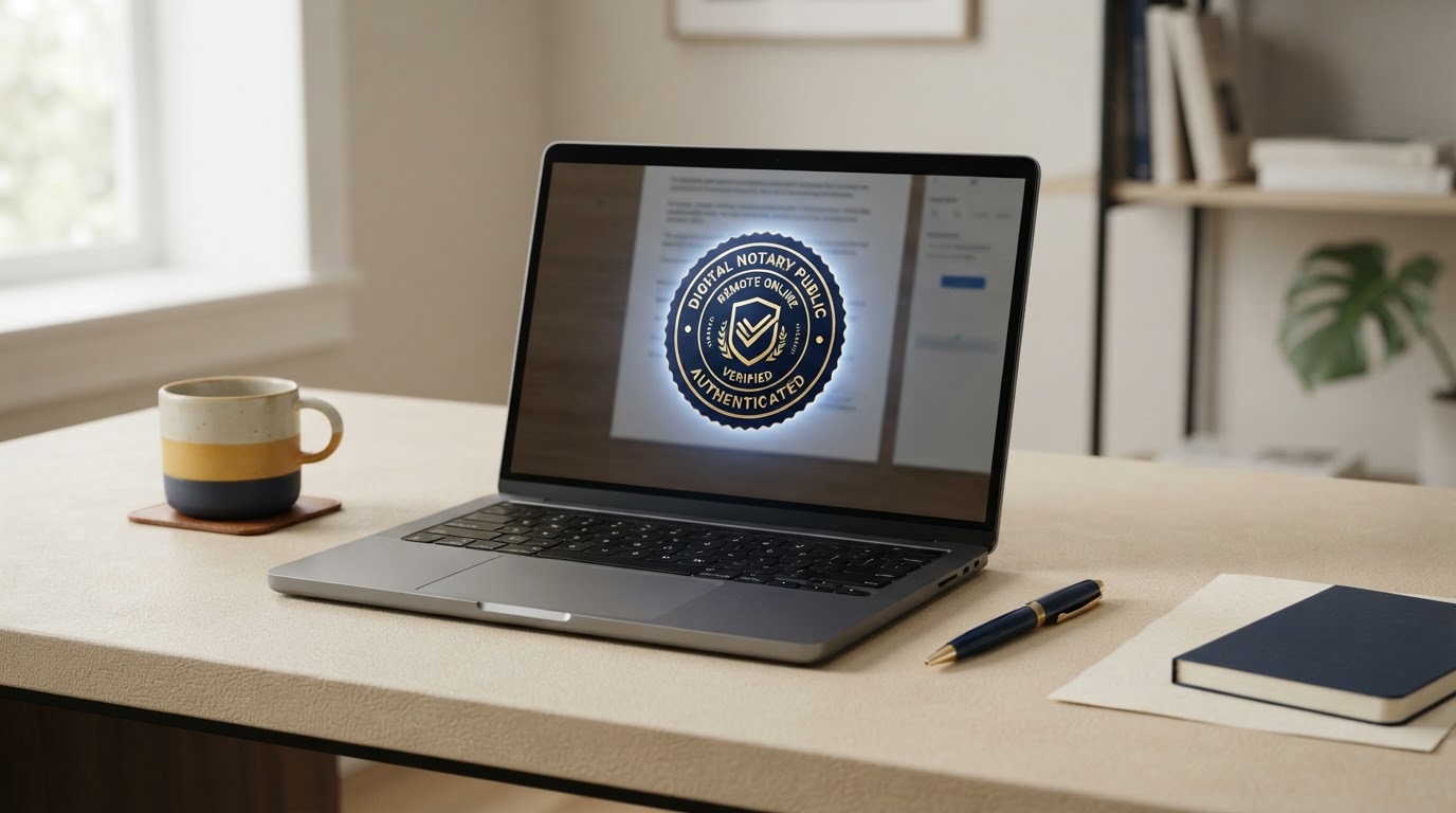 Secure remote online notarization session on a laptop