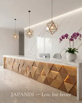 Japandi Less but better reception counter - Abacus Interior Decoration