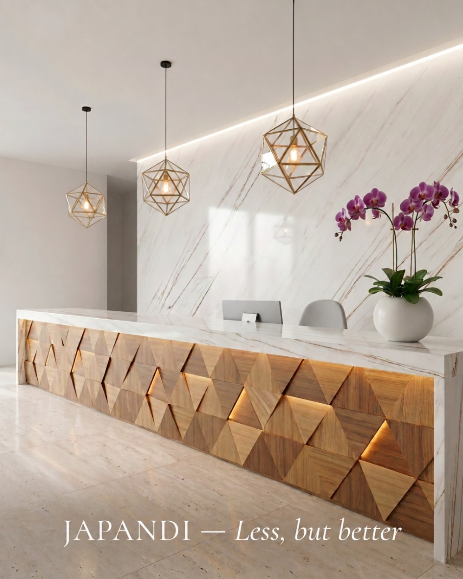 Japandi Less but better reception counter - Abacus Interior Decoration