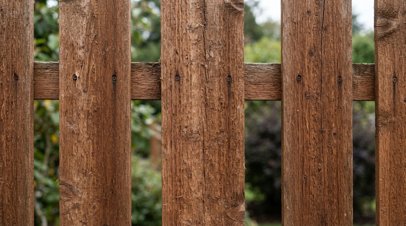 Weathered cedar privacy fence planks