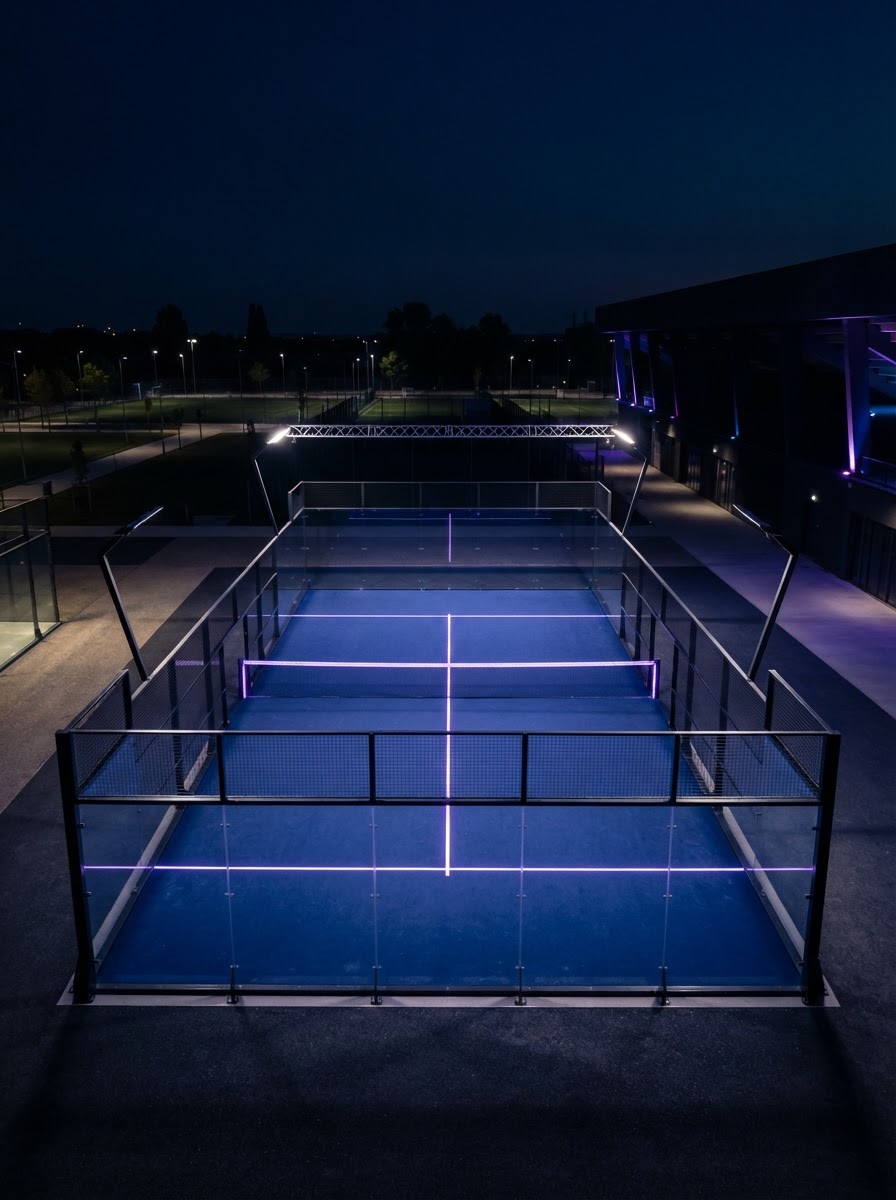 Pista deportiva iluminada de noche