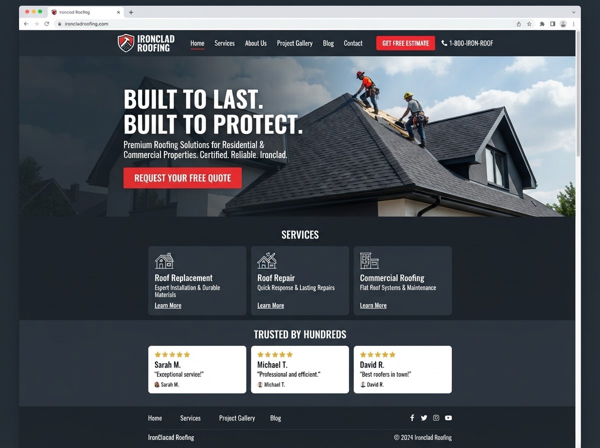 Ironclad Roofing Solutions — Roofing website example by Capture First