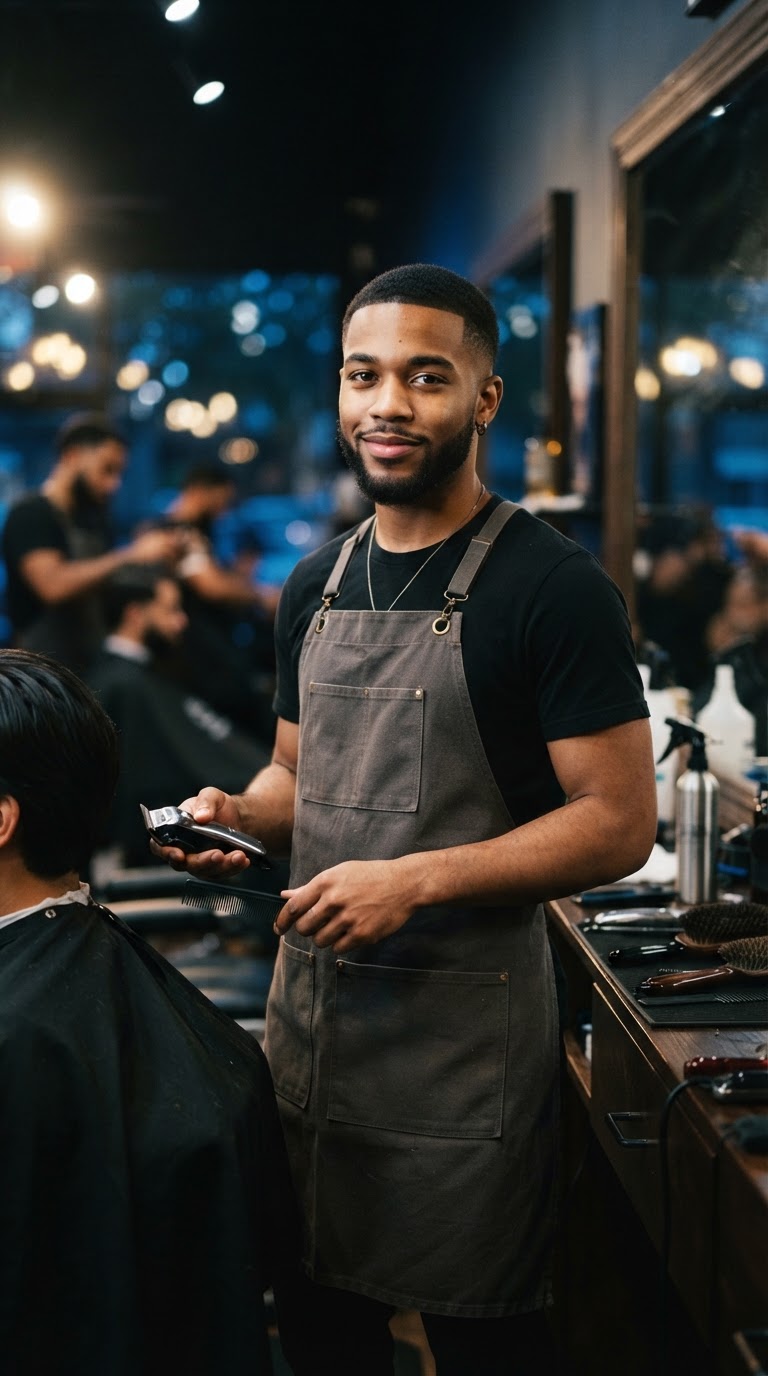 A barbering student at Lil Lou's