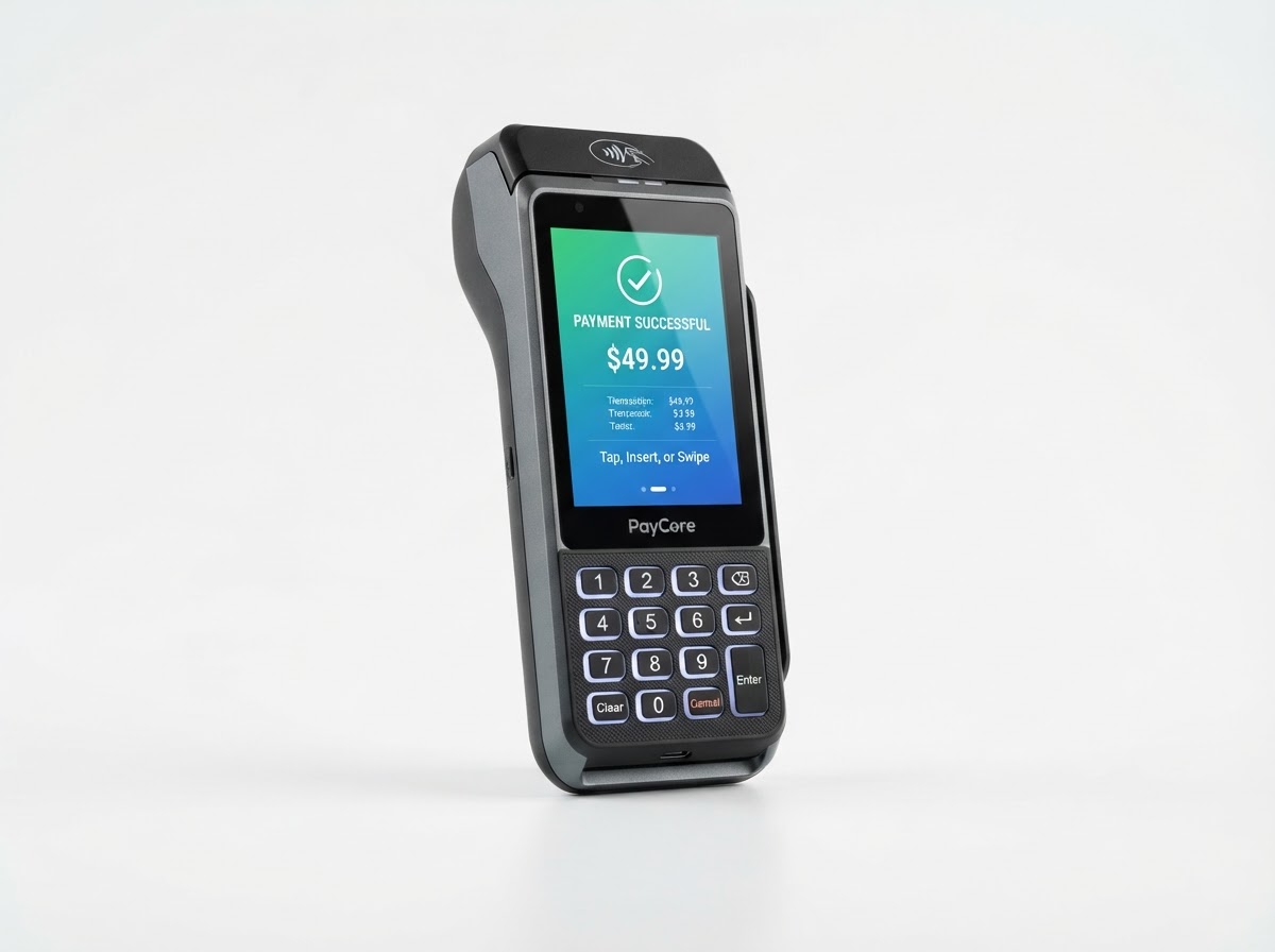 Compact handheld smart payment terminal with vibrant touch display