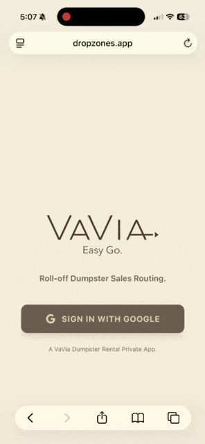 DropZone animated field sales routing mobile application demo