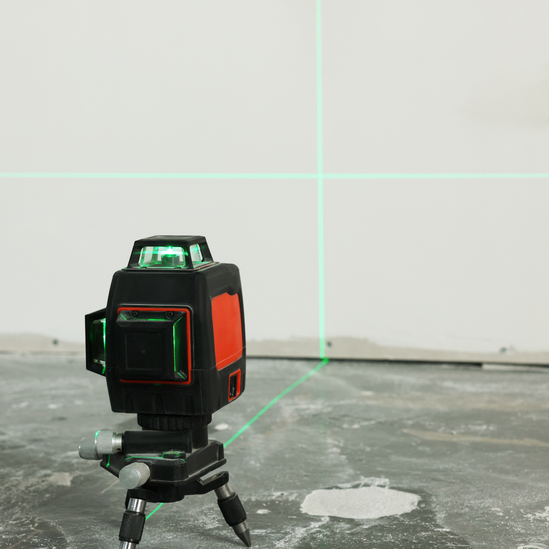 Laser level setup for measuring floor and substrate deviance before tiling