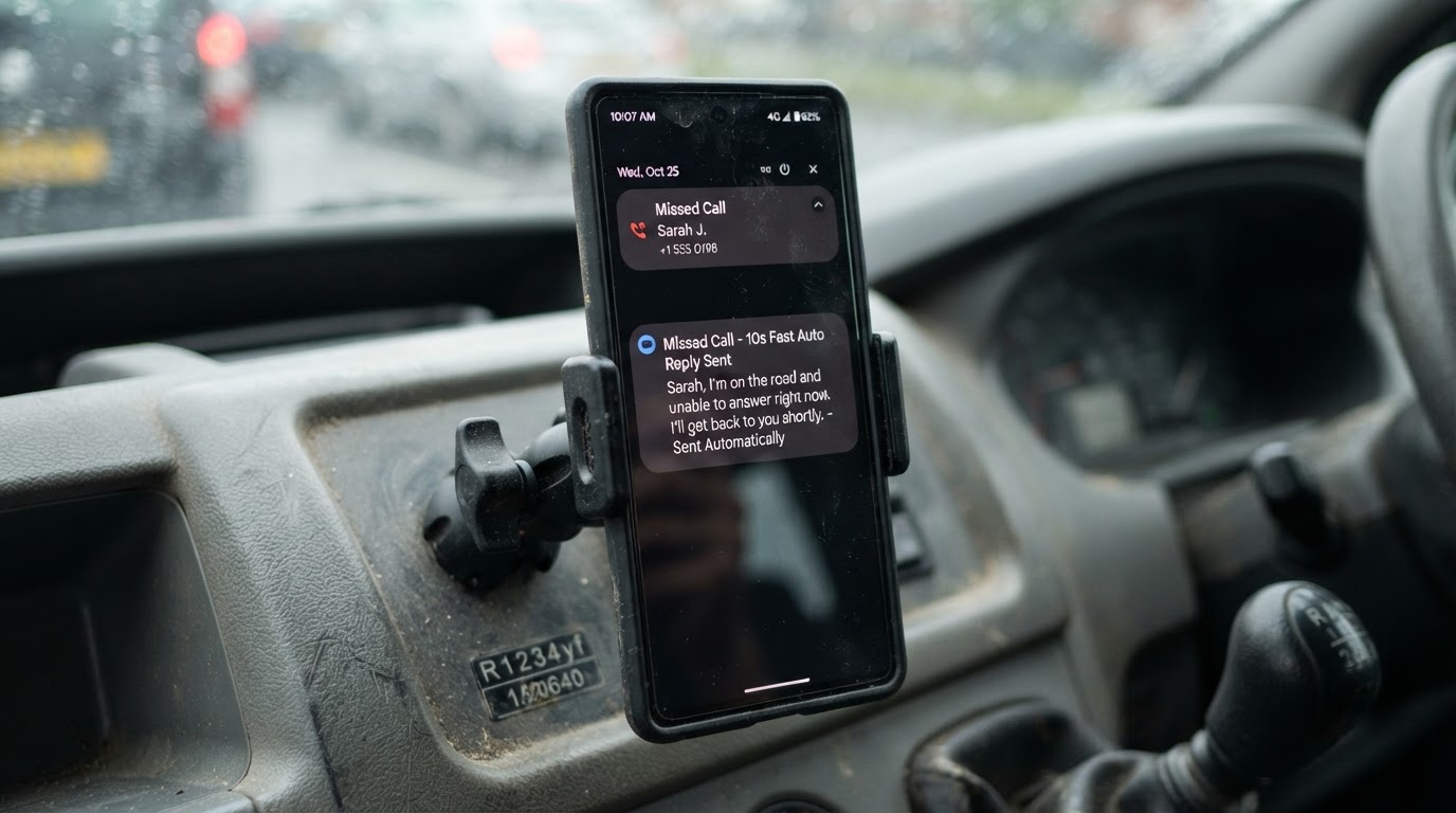 Close-up of accepted quote and deposit notification on tradie phone