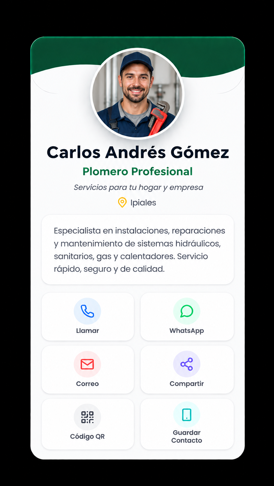 TUHRE CARD — Carlos Andrés Gómez, Plomero Profesional