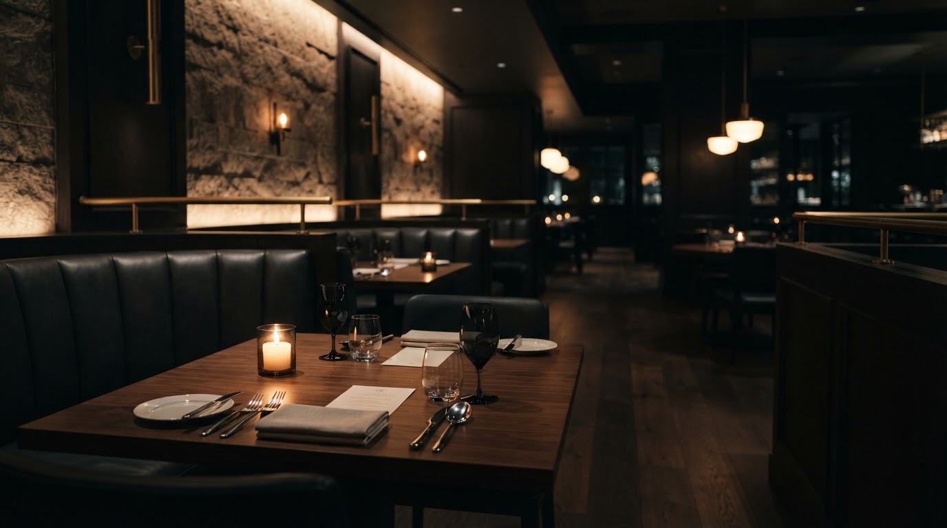 Dunkles Premium-Restaurant mit warmem Licht