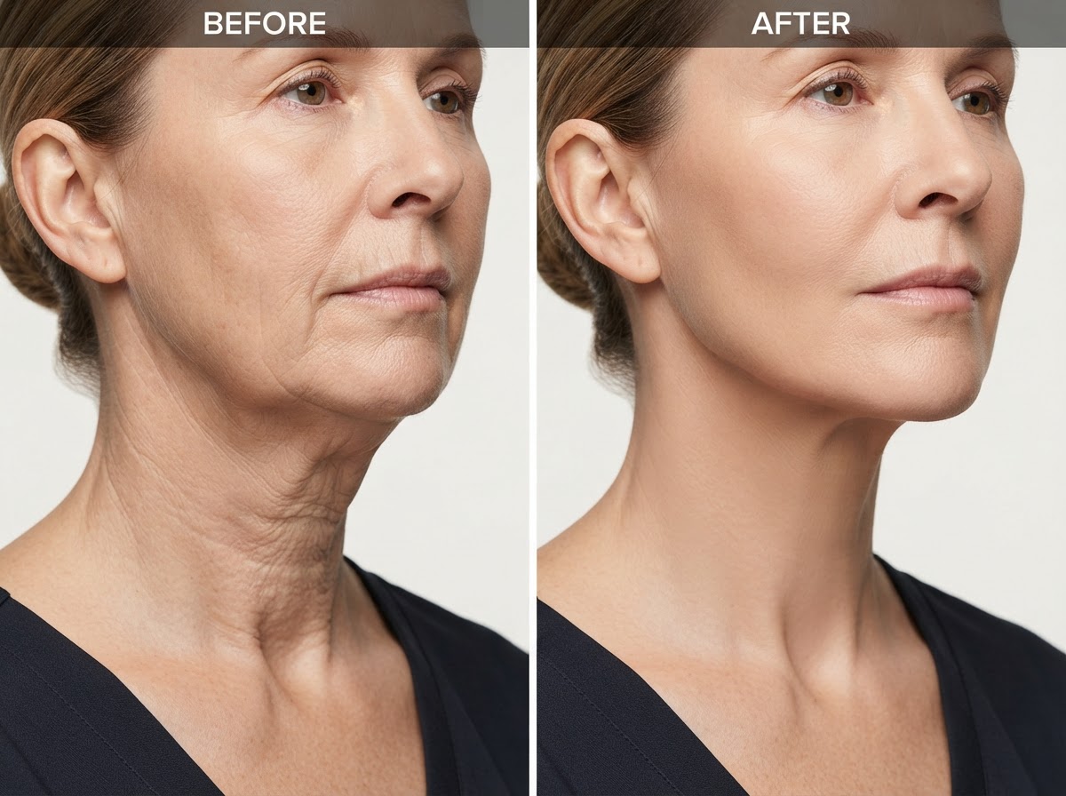 Velora Intimates Wellness Clinical Before and After Neck & Jawline Skin Tightening