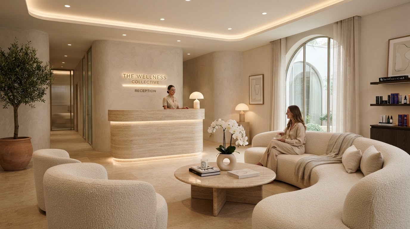 ARA Medspa aesthetic reception lounge in Richmond TX