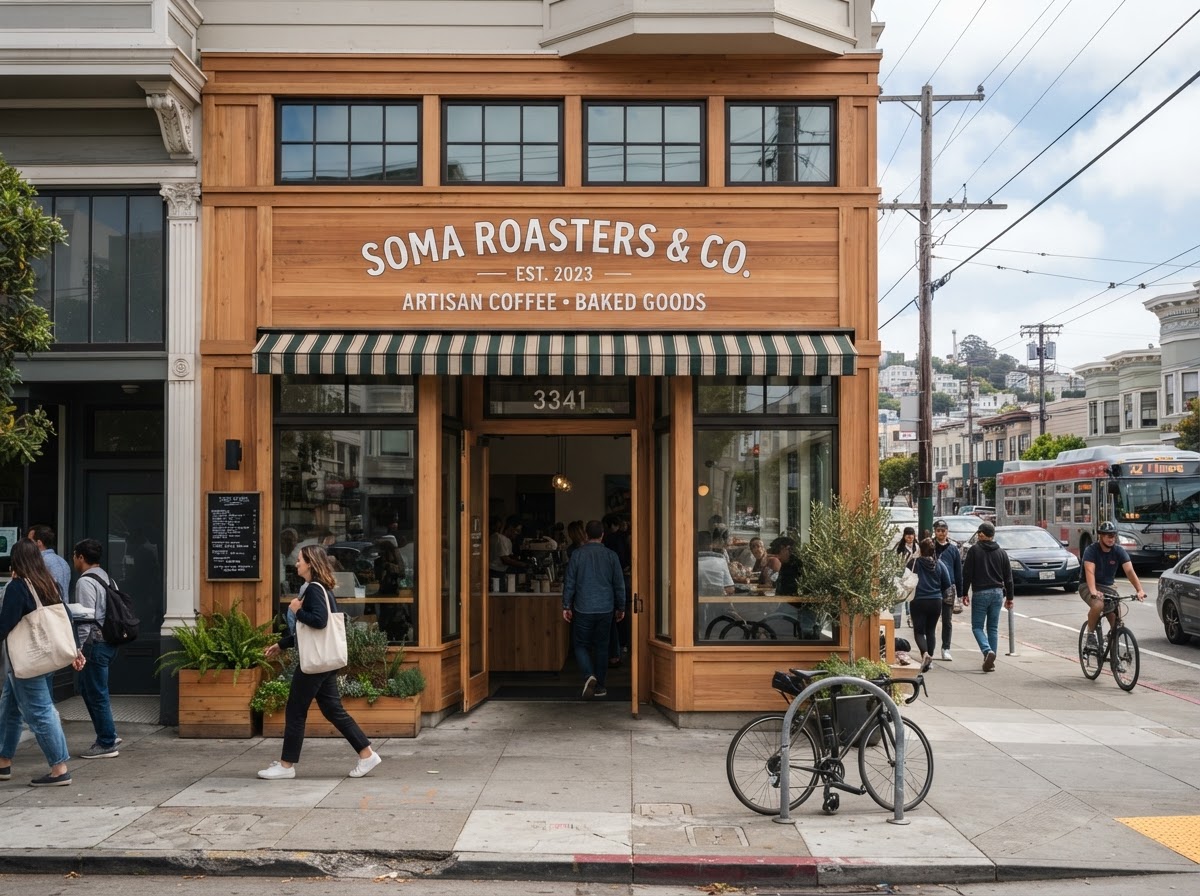 Newly built wooden storefront facade with transom windows