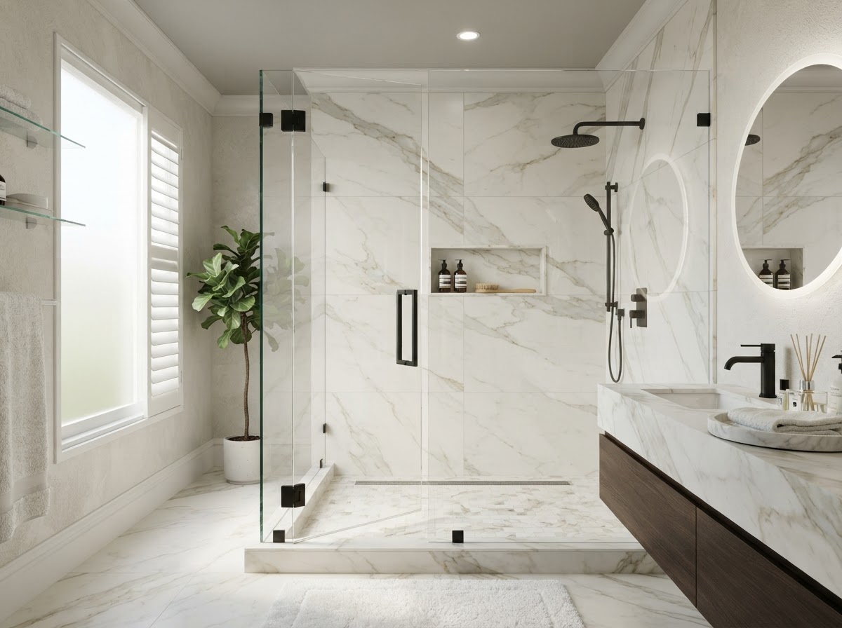 Luxury frameless glass shower enclosure
