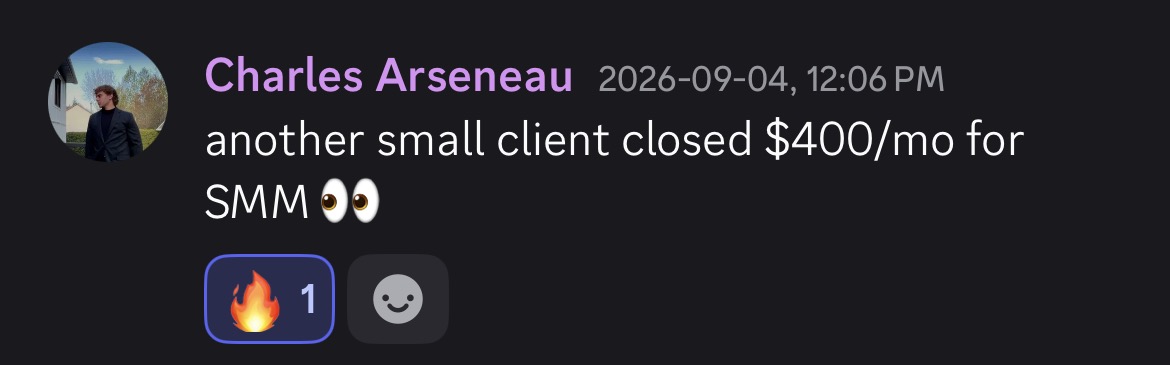 Charles Arseneau: another small client closed $400/mo for SMM