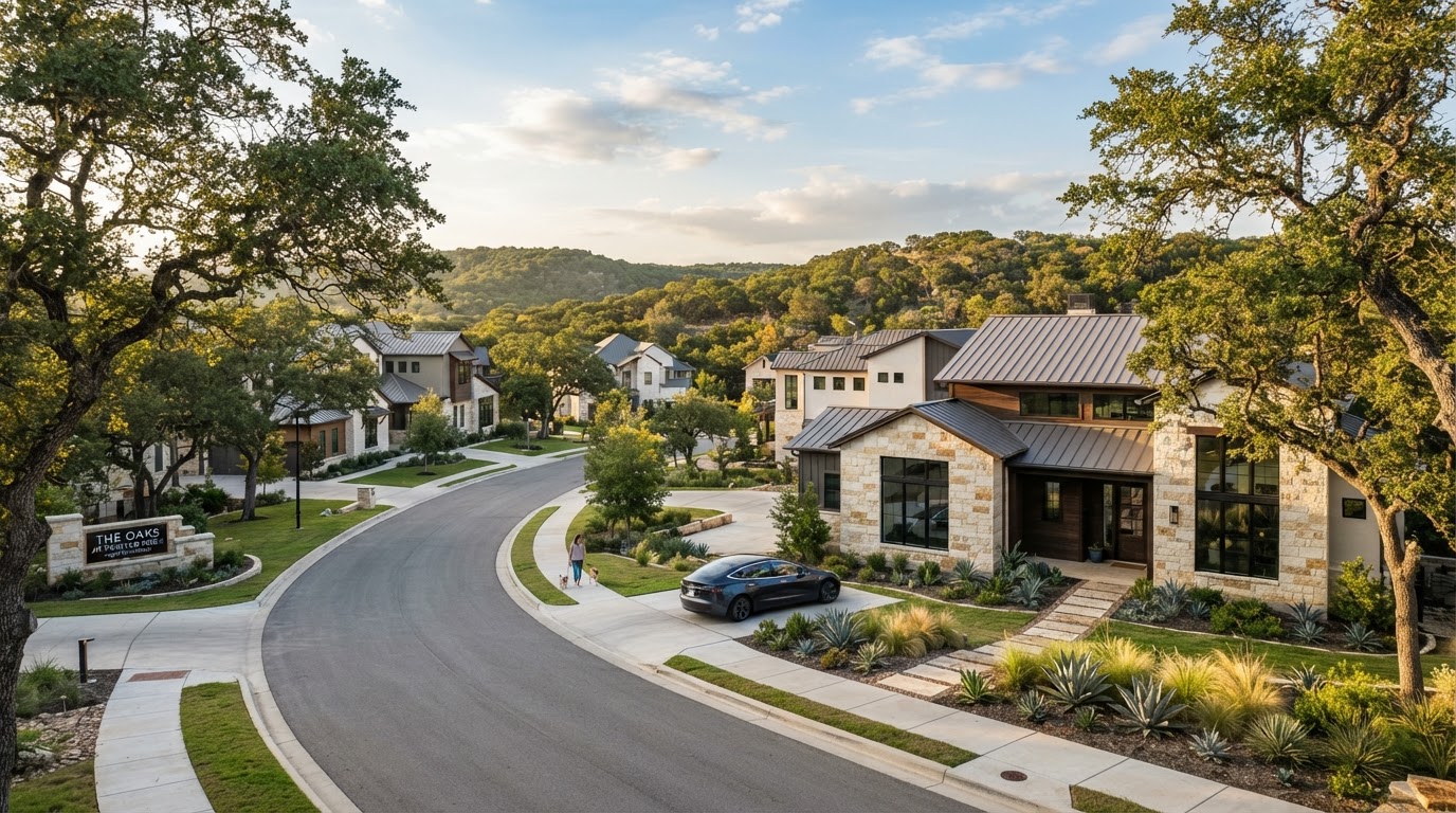 New construction homes in a Texas Hill Country neighborhood