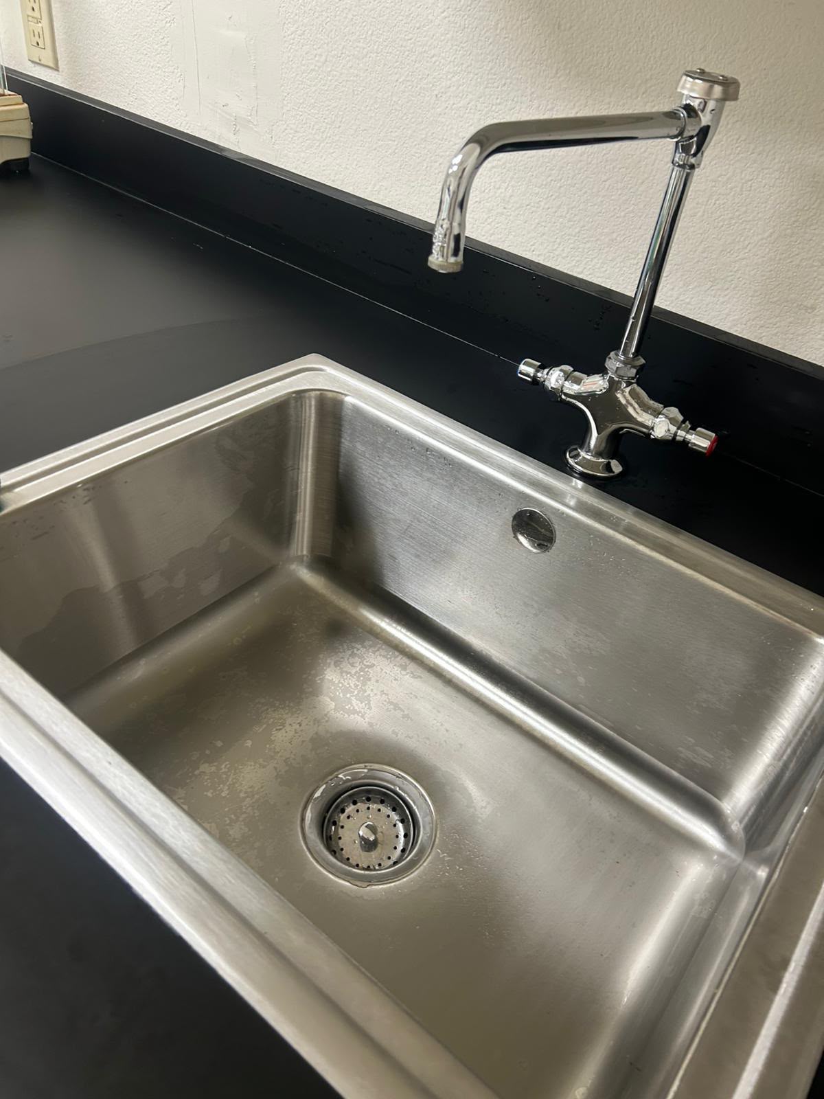 Commercial laboratory and breakroom stainless steel sink deep cleaning by All Five Star MJ, Inc.