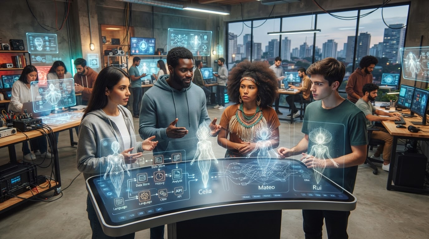 Laboratorio de constructores de IA latinoamericanos creando agentes especializados