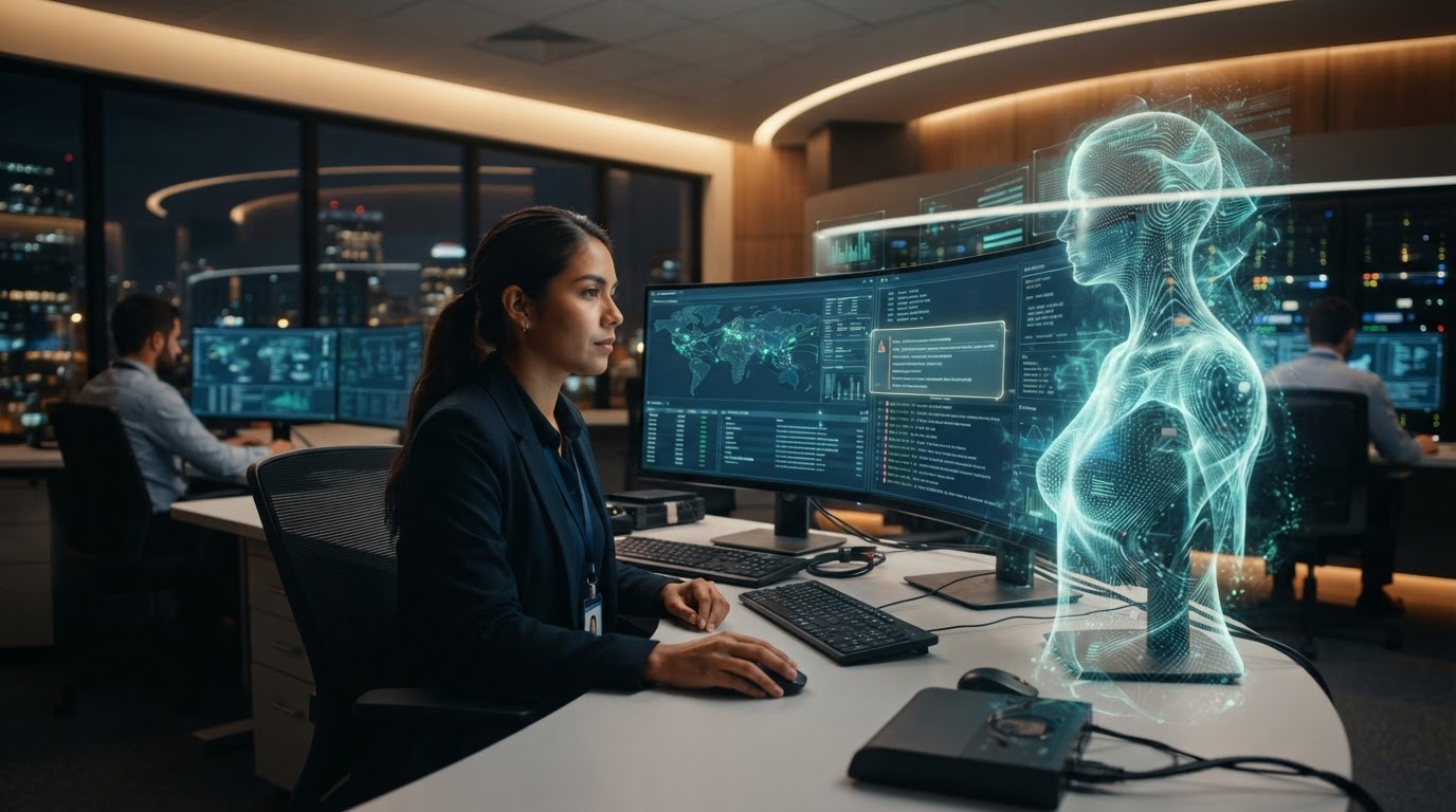 Humano gestionando un bot de IA en el departamento de Tecnología