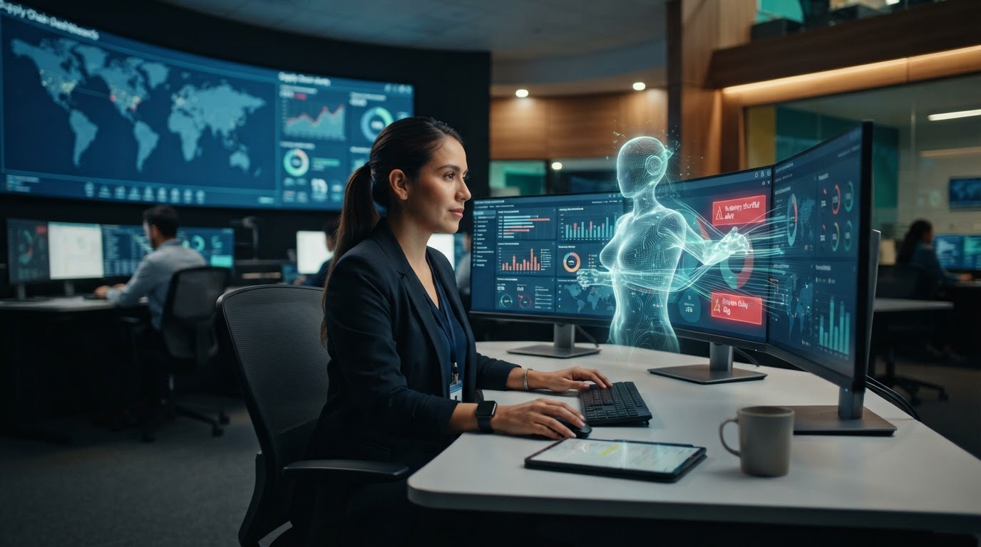 Humano gestionando un bot de IA en el departamento de Operaciones