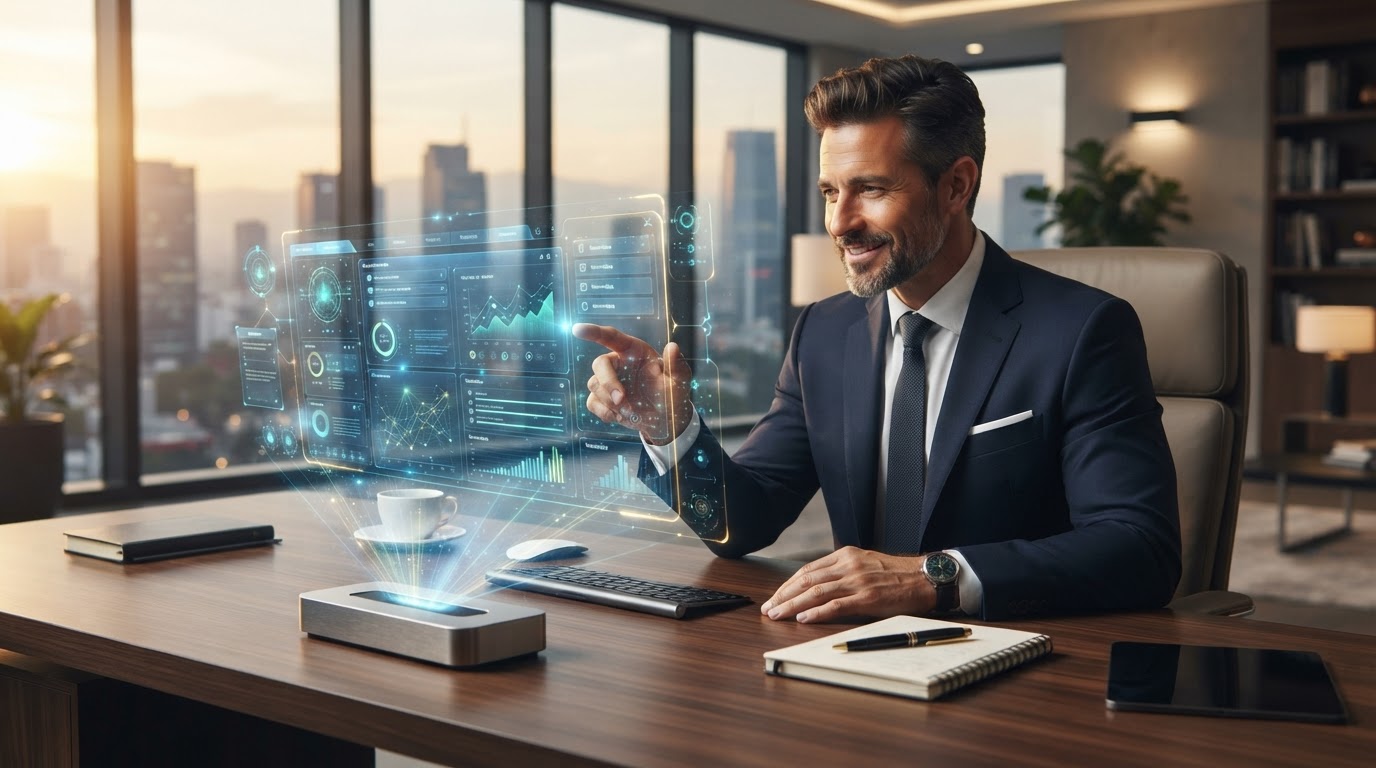 Humano gestionando un bot de IA en el departamento de Dirección