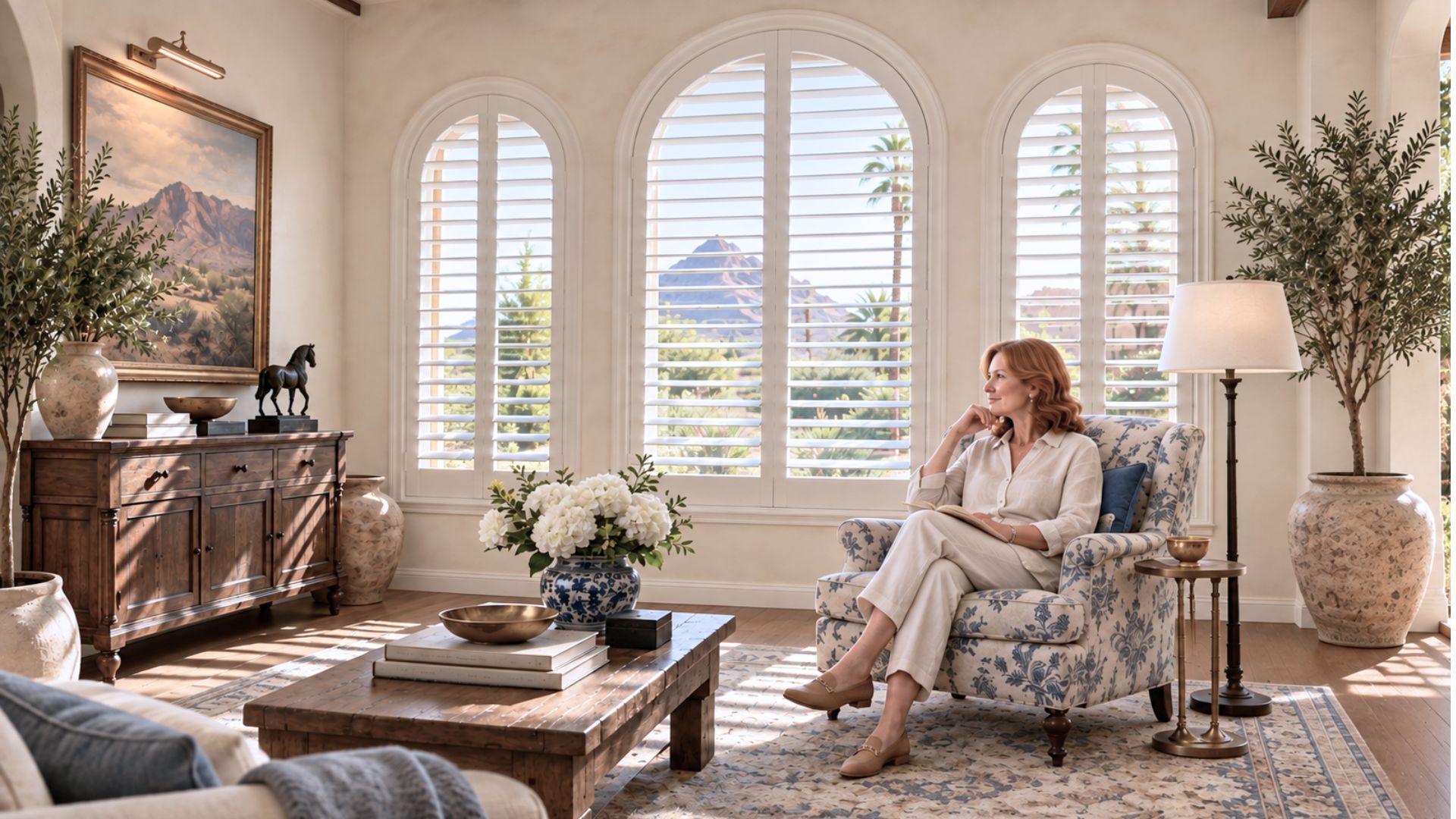 AmeriZona custom arched shutters in luxury Arizona home