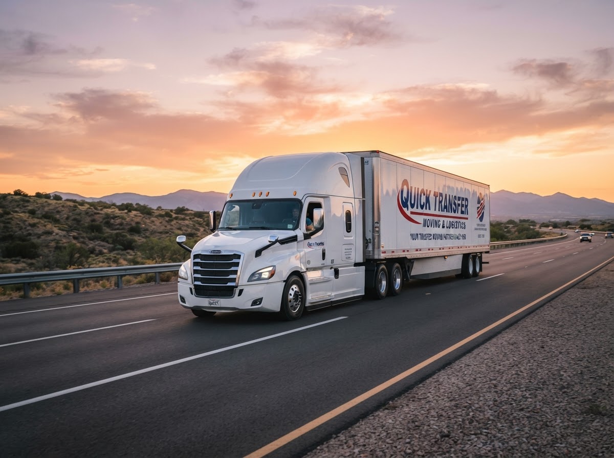 Quick Transfer semi-trailer moving truck on highway