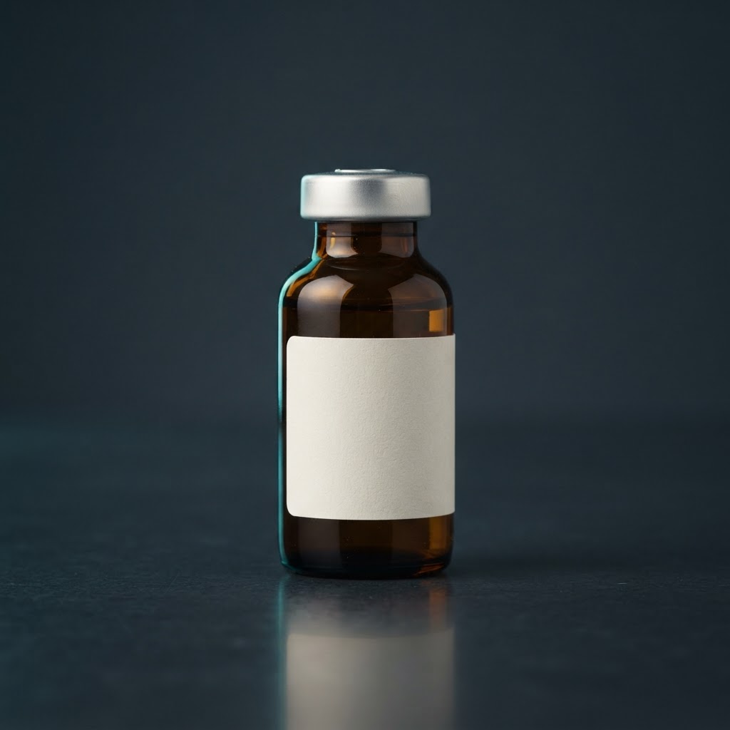 Illustrative men's health treatment vial.