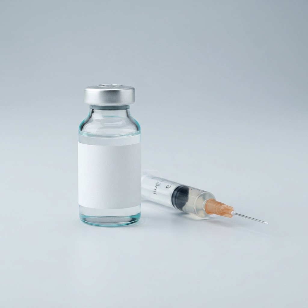 Illustrative medication vial and syringe for tirzepatide.